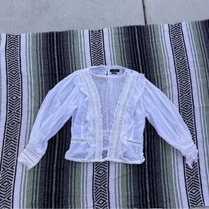 Isabel Marant white lacy embroider puff sleeve long sleeve blouse